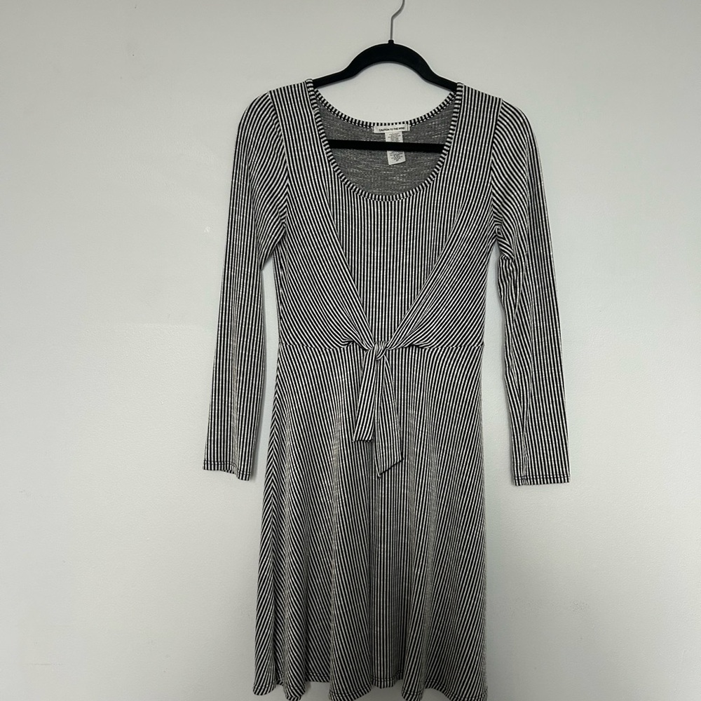 Caution To The Wind Gray Tie Front Long Sleeve Dress